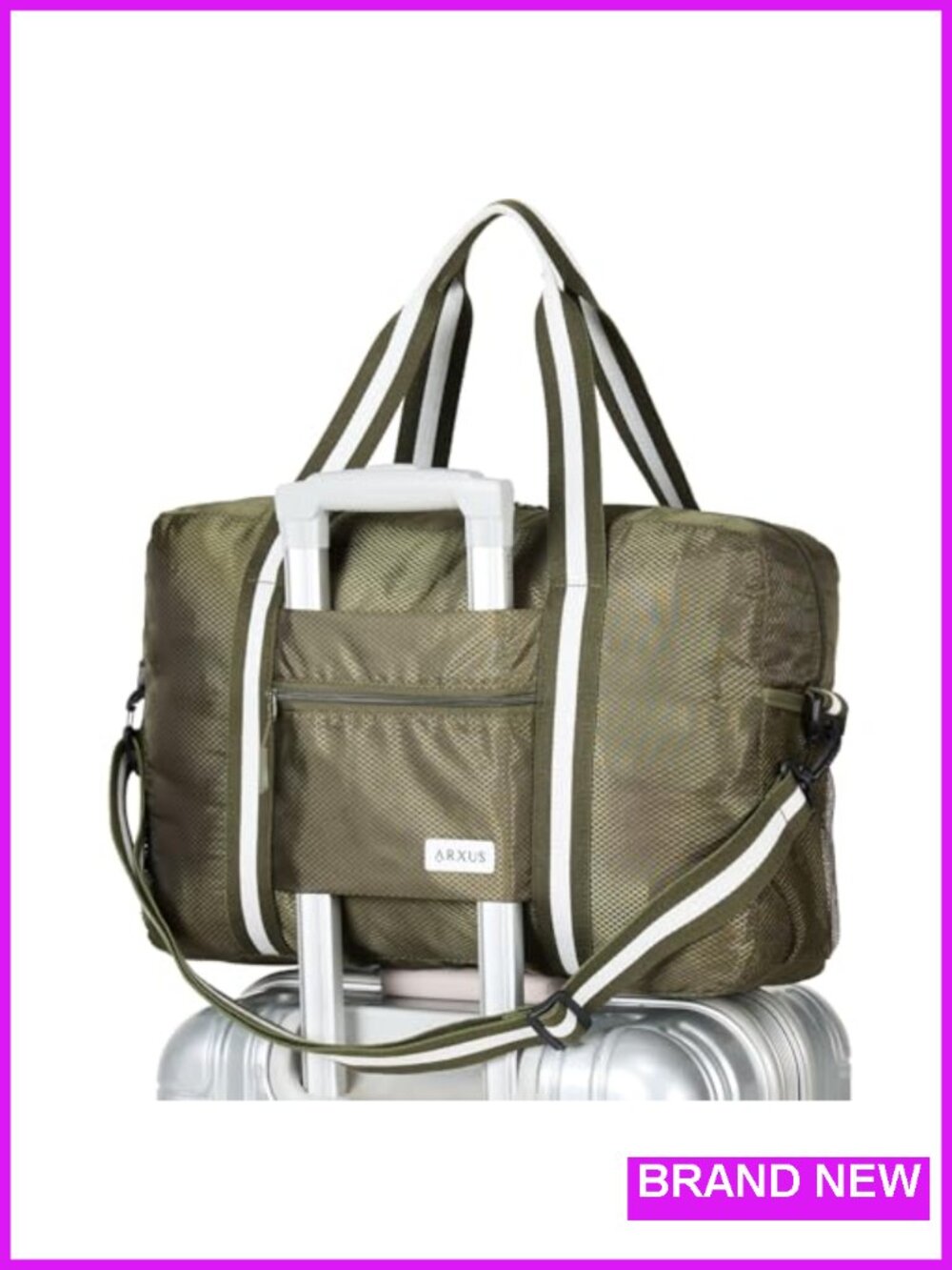 Foldable Travel Duffel Bag 22L Carry On Packable Tote with Trolley Sleeve
